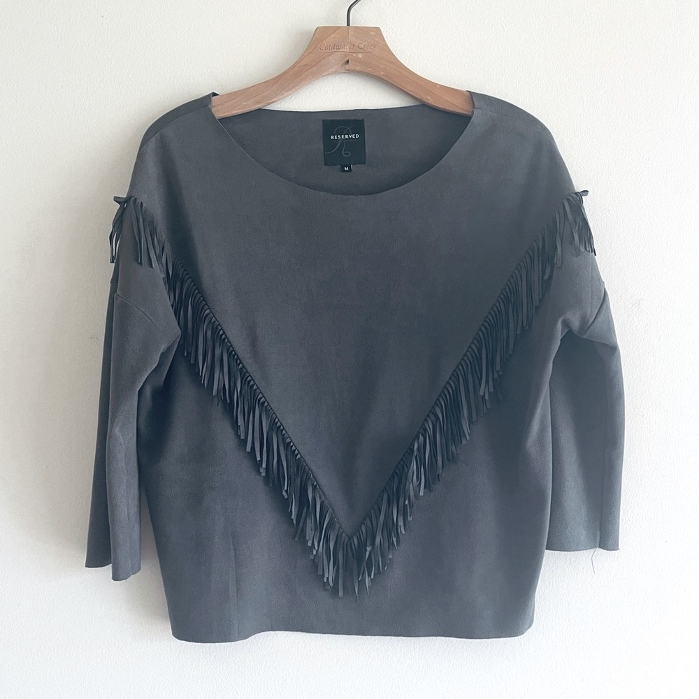 Faux suede western style blouse